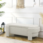 Banc de rangement capitonné Pouf ovale avec grand espace de rangement, Banc de bout de lit Repose-pieds en tissu de lin pour chambre à coucher et salon