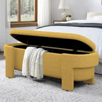 Banc de rangement capitonné Pouf ovale avec grand espace de rangement, Banc de bout de lit Repose-pieds en tissu de lin pour chambre à coucher et salon