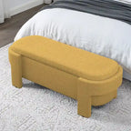 Banc de rangement capitonné Pouf ovale avec grand espace de rangement, Banc de bout de lit Repose-pieds en tissu de lin pour chambre à coucher et salon