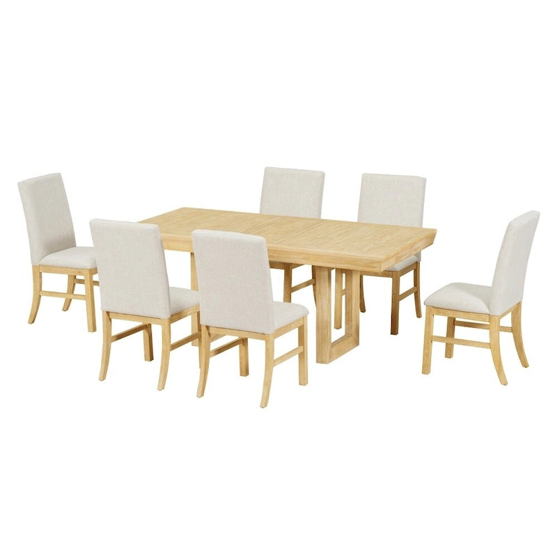 Ensemble de salle à manger rétro 7 pièces en bois d'hévéa, avec table à rallonge papillon de 183 cm et 6 chaises rembourrées