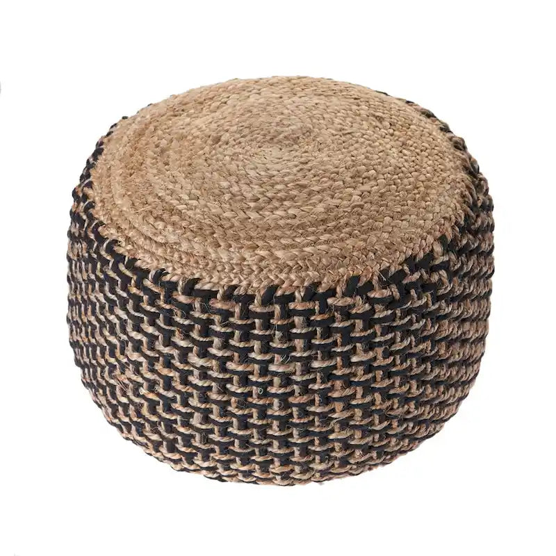Pouff ottoman rond tressé brun et noir de 18 pouces