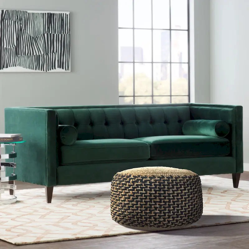 Pouff ottoman rond tressé brun et noir de 18 pouces