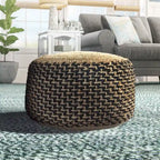 Pouff ottoman rond tressé brun et noir de 18 pouces