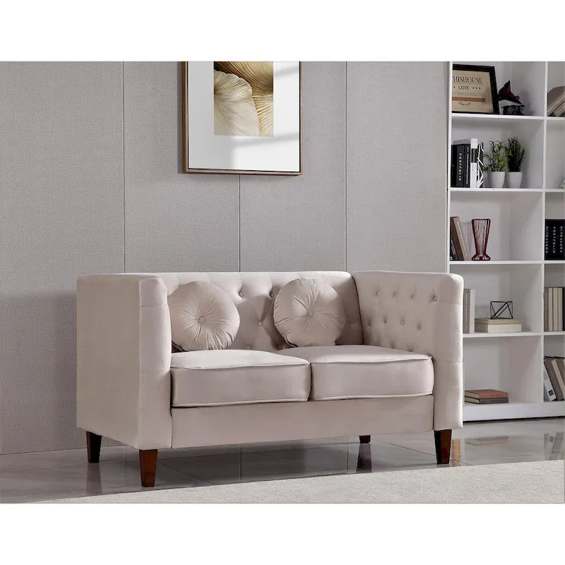 US PRIDE FURNITURE Canapé Chesterfield classique en velours avec pieds en bois