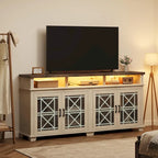Meuble TV pour 80 pouces, Meuble de divertissement moderne du milieu du siècle avec lumières LED et rangement - 65 pouces