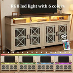 Meuble TV pour 80 pouces, Meuble de divertissement moderne du milieu du siècle avec lumières LED et rangement - 65 pouces