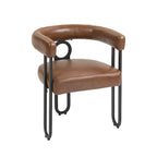 Lot de 2 chaises de salle à manger contemporaines en PU, chaise tonneau avec pieds en métal noir mat et coussin rond épaissi