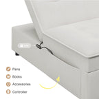 Canapé convertible 3 places 4-en-1 en lin 72,5" avec dossier réglable sur 5 niveaux et poche de rangement