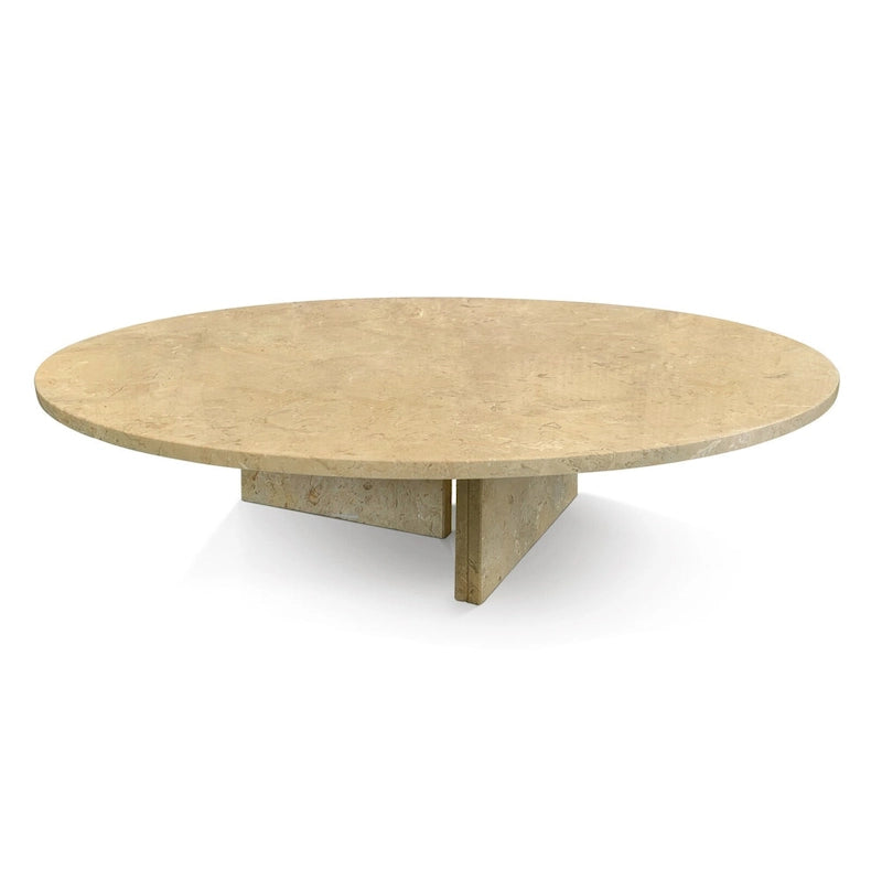 Table Basse Ronde en Marbre Blanc/Beige/Bleu, 1 Plateau, 89,9 cm