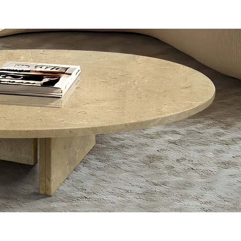 Table Basse Ronde en Marbre Blanc/Beige/Bleu, 1 Plateau, 89,9 cm