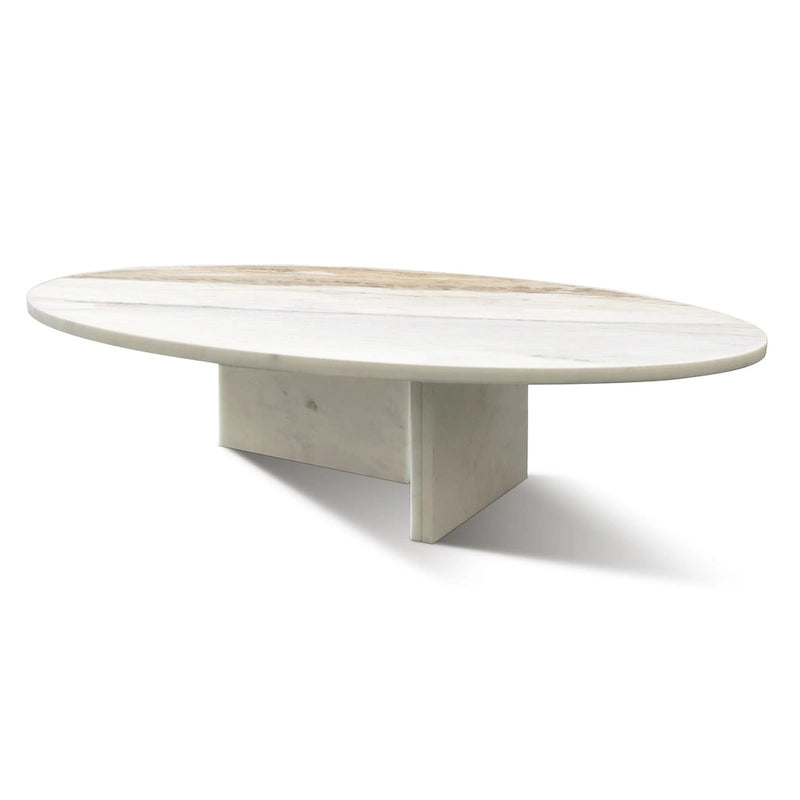 Table Basse Ronde en Marbre Blanc/Beige/Bleu, 1 Plateau, 89,9 cm