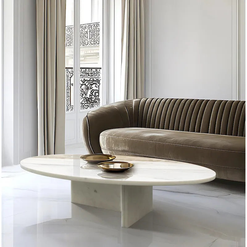 Table Basse Ronde en Marbre Blanc/Beige/Bleu, 1 Plateau, 89,9 cm