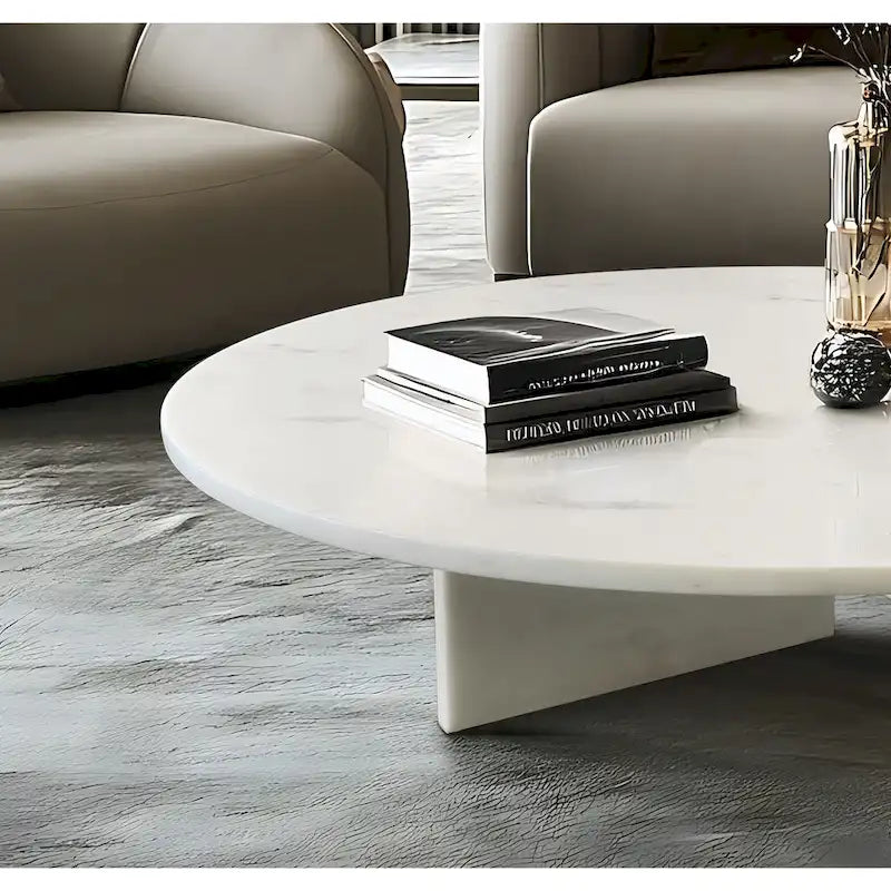 Table Basse Ronde en Marbre Blanc/Beige/Bleu, 1 Plateau, 89,9 cm