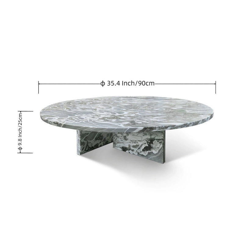 Table Basse Ronde en Marbre Blanc/Beige/Bleu, 1 Plateau, 89,9 cm