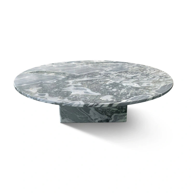 Table Basse Ronde en Marbre Blanc/Beige/Bleu, 1 Plateau, 89,9 cm