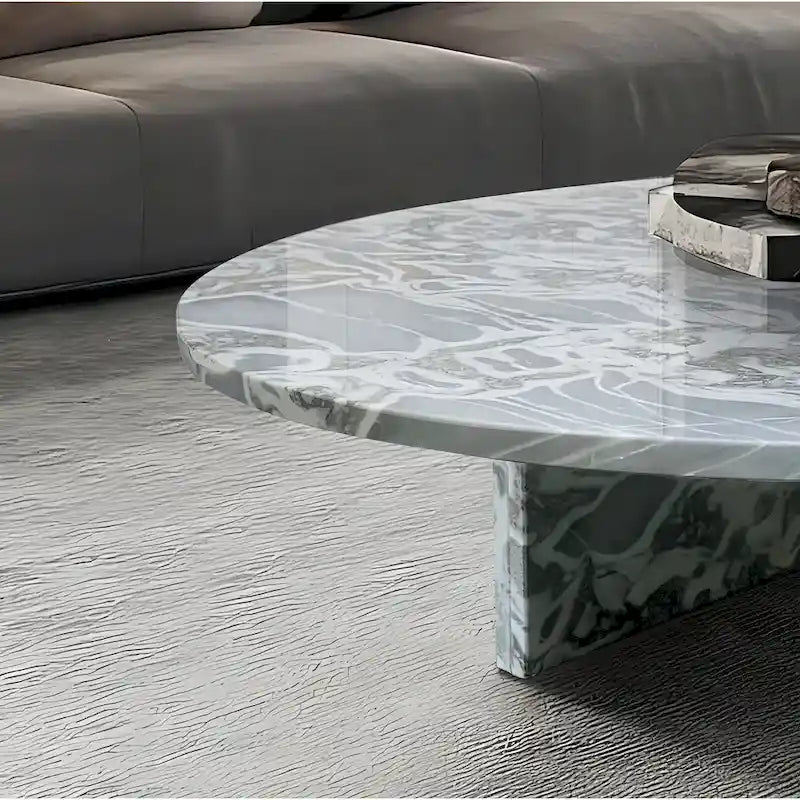 Table Basse Ronde en Marbre Blanc/Beige/Bleu, 1 Plateau, 89,9 cm