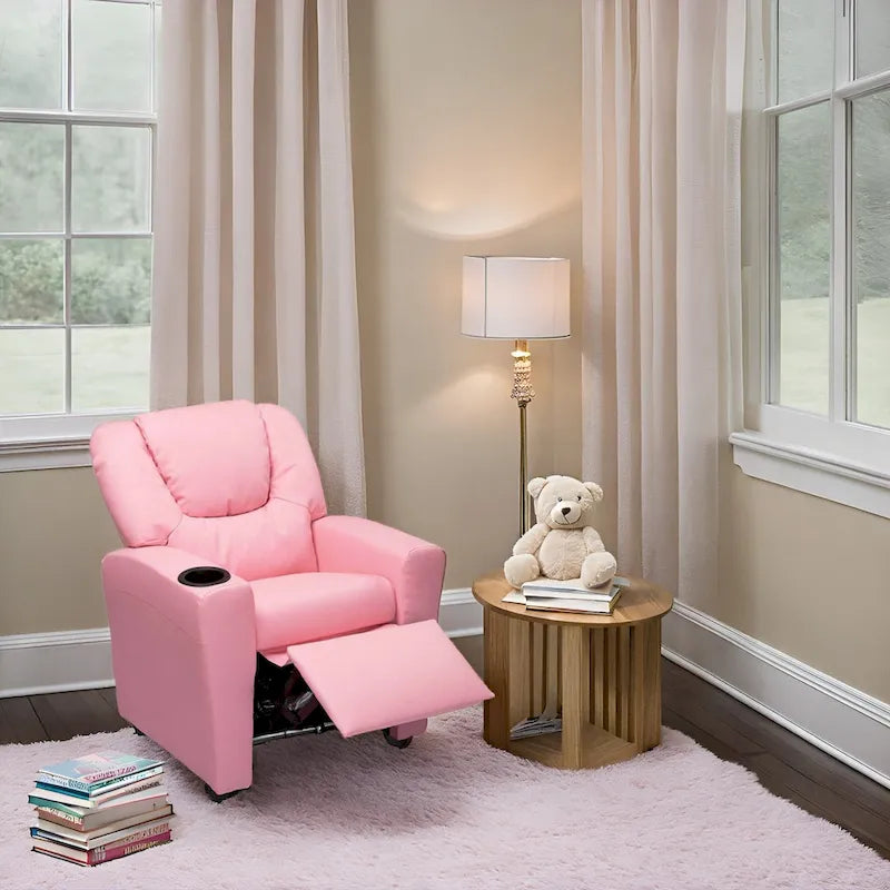 Fauteuil inclinable pour enfants avec repose-pieds et porte-gobelets