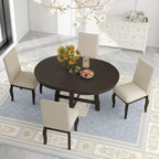 Ensemble de salle à manger 5 pièces style Ferme, Table Ronde Extensible en Bois et Chaises avec Clous pour Salle à Manger