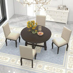 Ensemble de salle à manger 5 pièces style Ferme, Table Ronde Extensible en Bois et Chaises avec Clous pour Salle à Manger