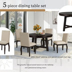 Ensemble de salle à manger 5 pièces style Ferme, Table Ronde Extensible en Bois et Chaises avec Clous pour Salle à Manger