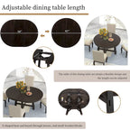 Ensemble de salle à manger 5 pièces style Ferme, Table Ronde Extensible en Bois et Chaises avec Clous pour Salle à Manger