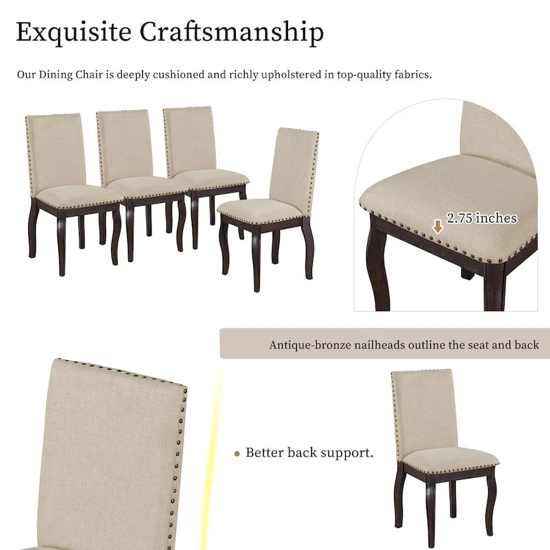 Ensemble de salle à manger 5 pièces style Ferme, Table Ronde Extensible en Bois et Chaises avec Clous pour Salle à Manger