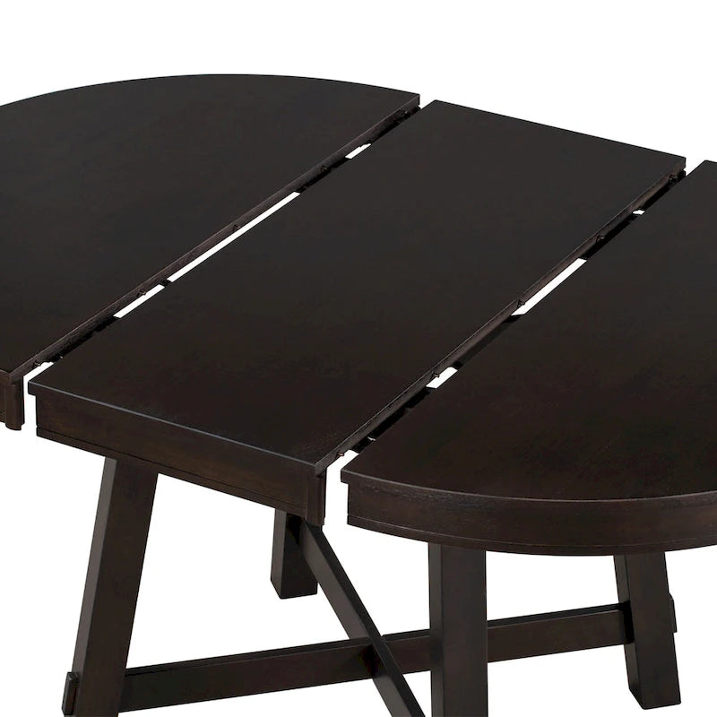 Ensemble de salle à manger 5 pièces style Ferme, Table Ronde Extensible en Bois et Chaises avec Clous pour Salle à Manger