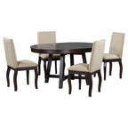 Ensemble de salle à manger 5 pièces style Ferme, Table Ronde Extensible en Bois et Chaises avec Clous pour Salle à Manger