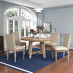 Ensemble de salle à manger 5 pièces style Ferme, Table Ronde Extensible en Bois et Chaises avec Clous pour Salle à Manger