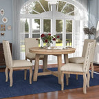 Ensemble de salle à manger 5 pièces style Ferme, Table Ronde Extensible en Bois et Chaises avec Clous pour Salle à Manger