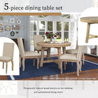 Ensemble de salle à manger 5 pièces style Ferme, Table Ronde Extensible en Bois et Chaises avec Clous pour Salle à Manger