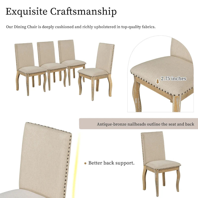 Ensemble de salle à manger 5 pièces style Ferme, Table Ronde Extensible en Bois et Chaises avec Clous pour Salle à Manger