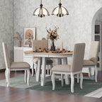 Ensemble de salle à manger 5 pièces style Ferme, Table Ronde Extensible en Bois et Chaises avec Clous pour Salle à Manger