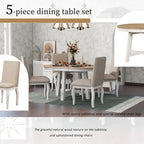 Ensemble de salle à manger 5 pièces style Ferme, Table Ronde Extensible en Bois et Chaises avec Clous pour Salle à Manger