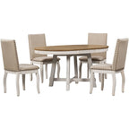Ensemble de salle à manger 5 pièces style Ferme, Table Ronde Extensible en Bois et Chaises avec Clous pour Salle à Manger