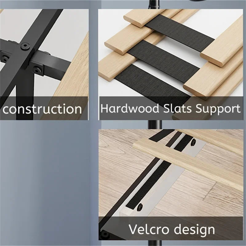 Lit plateforme Queen LED avec tête de lit en bois et station de recharge