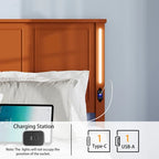 Lit plateforme Queen LED avec tête de lit en bois et station de recharge