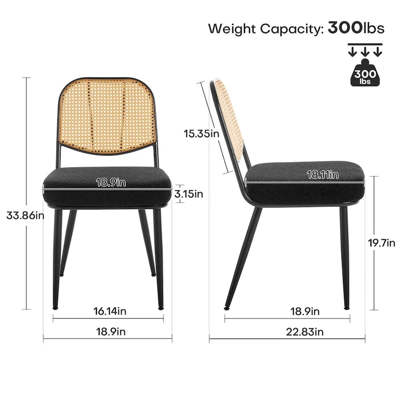 Chaises de salle à manger rembourrées en rotin, lot de 2 - 33,86H x 18,9W x 22,83P