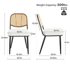 Chaises de salle à manger rembourrées en rotin, lot de 2 - 33,86H x 18,9W x 22,83P