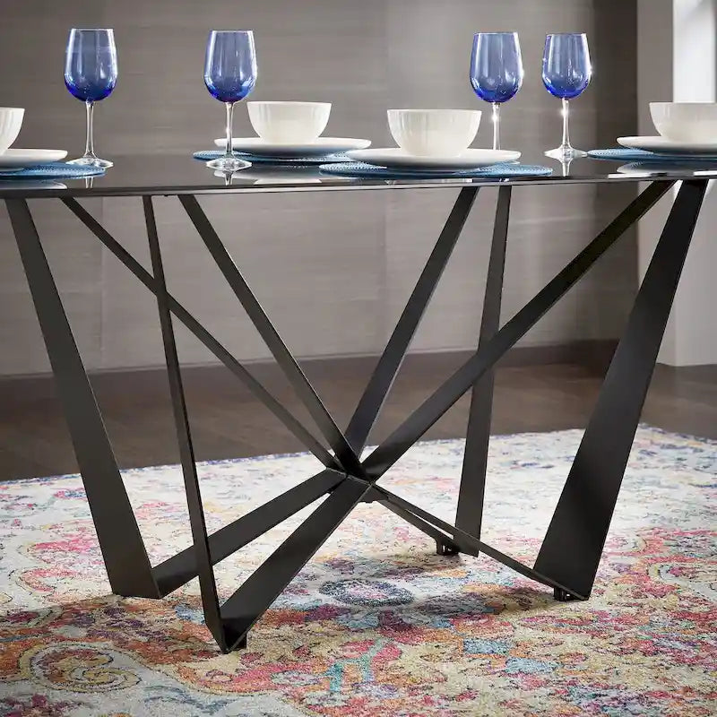 Table de salle à manger Marfa 69 en métal noir et verre gris, 6 personnes, par iNSPIRE Q Modern