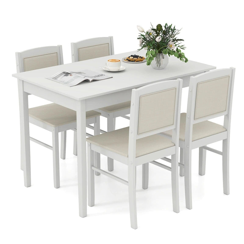 Ensemble table et 4 chaises de salle à manger 5 pièces, rembourré, gris/beige