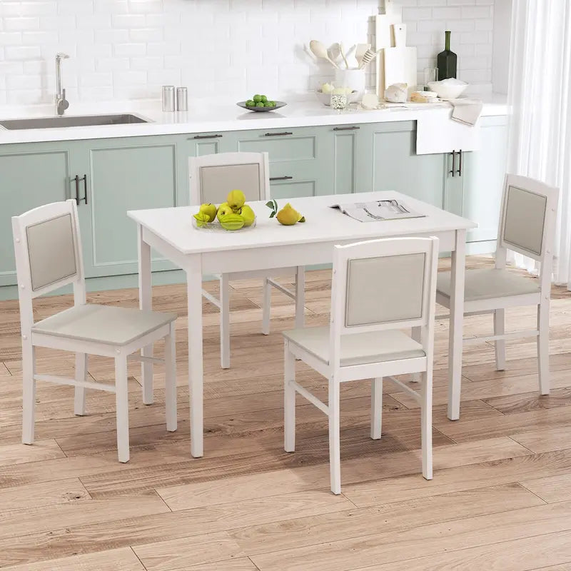 Ensemble table et 4 chaises de salle à manger 5 pièces, rembourré, gris/beige