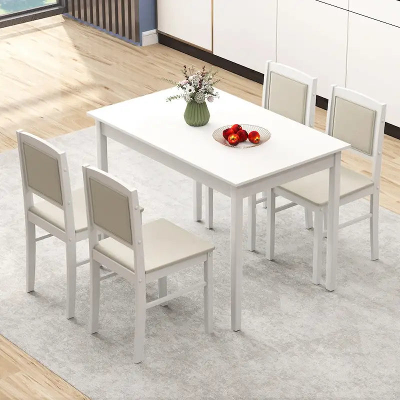 Ensemble table et 4 chaises de salle à manger 5 pièces, rembourré, gris/beige