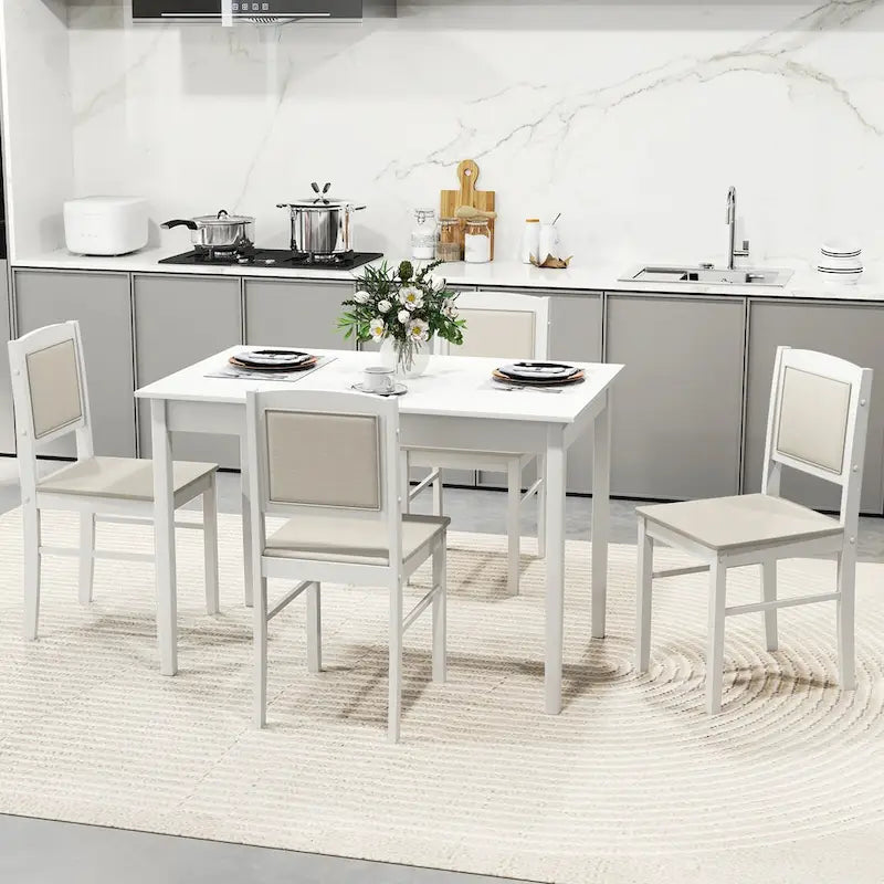 Ensemble table et 4 chaises de salle à manger 5 pièces, rembourré, gris/beige