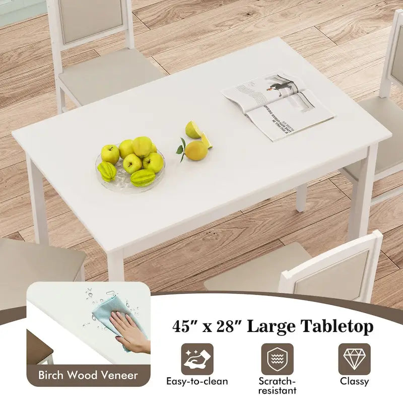 Ensemble table et 4 chaises de salle à manger 5 pièces, rembourré, gris/beige