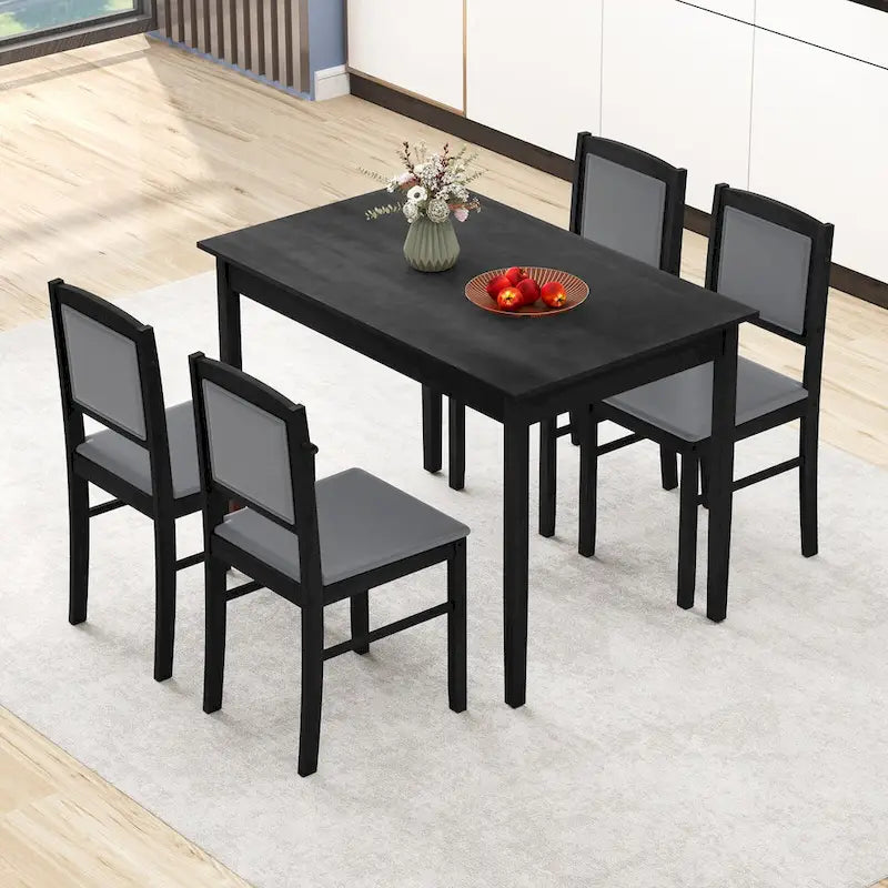 Ensemble table et 4 chaises de salle à manger 5 pièces, rembourré, gris/beige