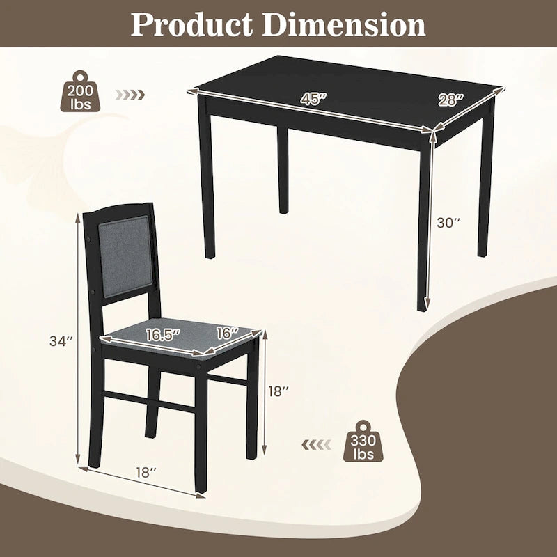 Ensemble table et 4 chaises de salle à manger 5 pièces, rembourré, gris/beige