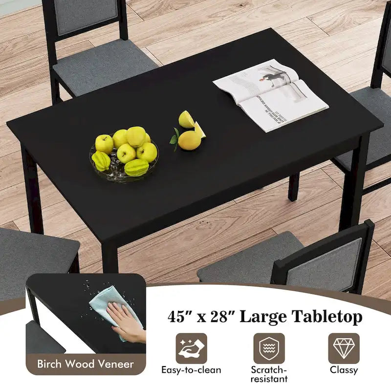 Ensemble table et 4 chaises de salle à manger 5 pièces, rembourré, gris/beige