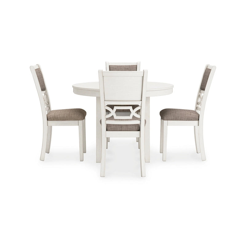 Ensemble table à manger ronde 5 pièces Berg, bois gris blanc, 4 chaises rembourrées