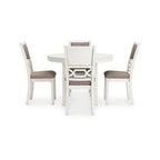 Ensemble table à manger ronde 5 pièces Berg, bois gris blanc, 4 chaises rembourrées